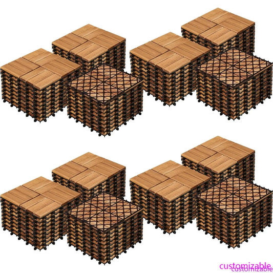 108pcs Hardwood Interlocking Patio Deck Tiles Acacia