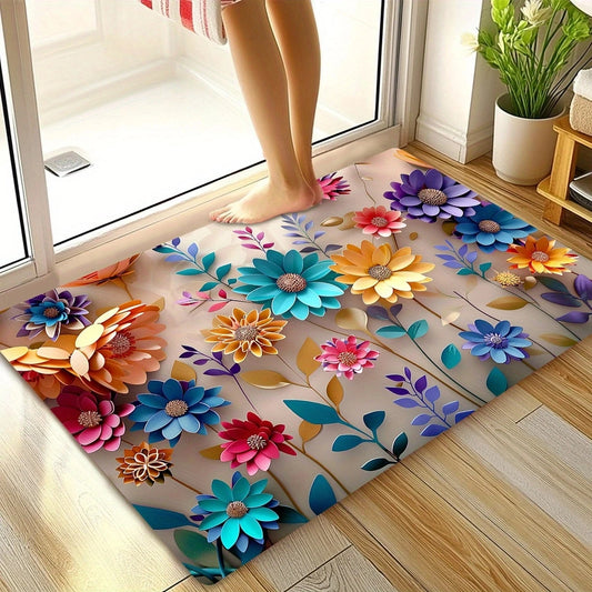 1pc multi-color floral print design bathroom mat,