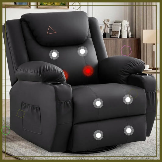 360° Swivel Recliner Chair with Heat & Massage,