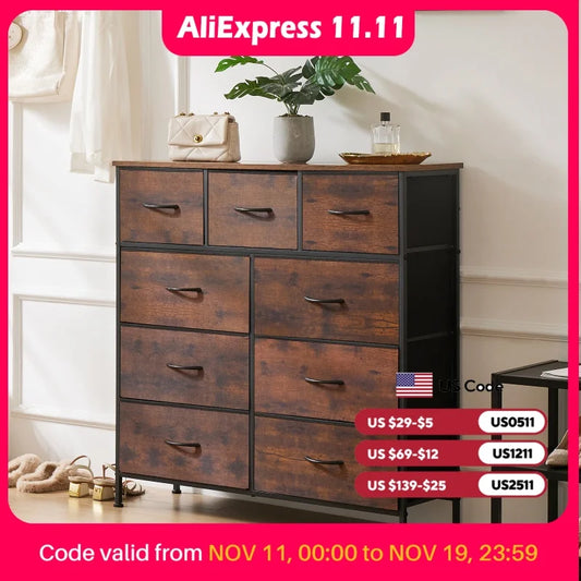 JHK Dresser For Bedroom With 9 Fabric Storage Drawer