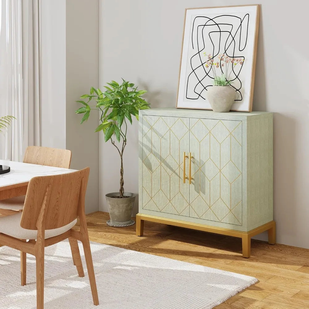 Modern Green Accent Cabinet with Gold Trim,