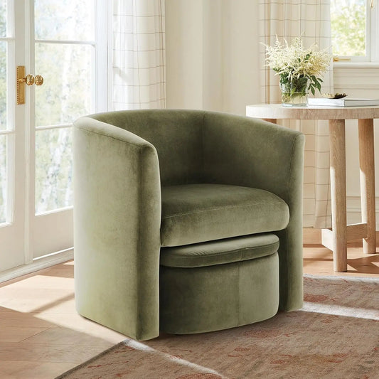 Green Velvet Barrel Chair with Storage Ottoman