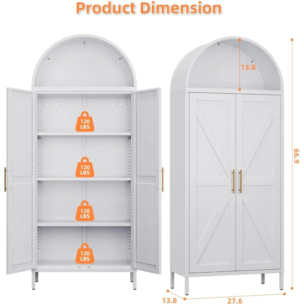White Arched Pantry Cabinet with Adjustable Shelves,